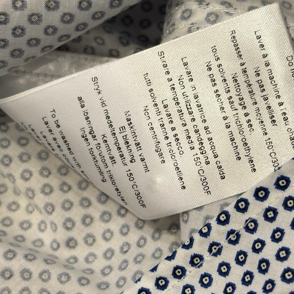 J.Lindeberg Slim Fit Long Sleeve Size 40 15 3/4 [M] White Blue Micro Medallion - Picture 7 of 8